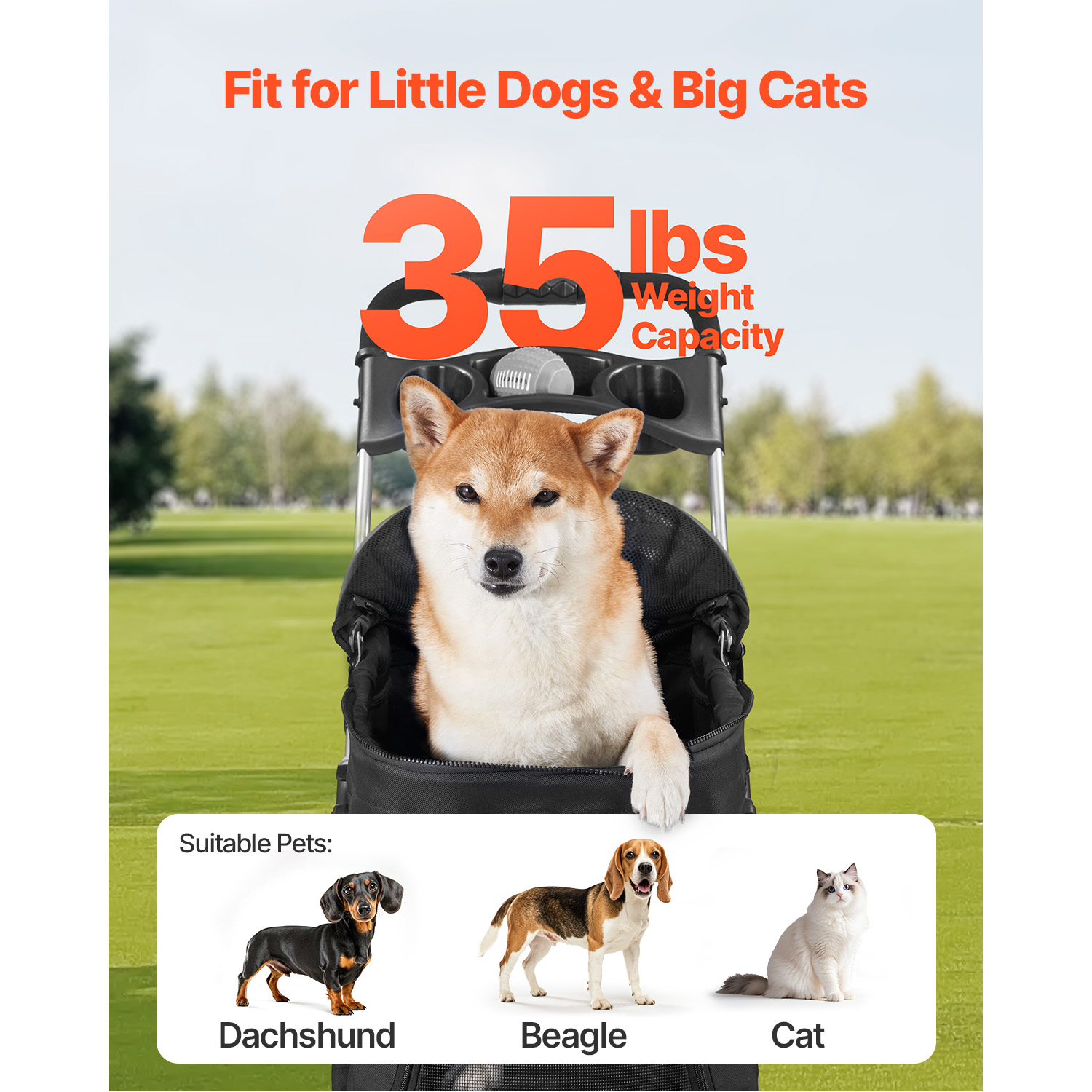 Pet Stroller Foldable 4 Wheels Dog Stroller Detachable Carrier Up To 35lbs_voghion.com